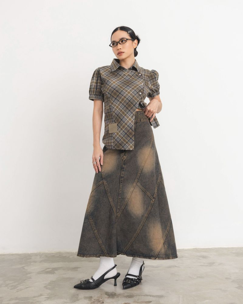 Checkered Poppy Sleeve Shirt