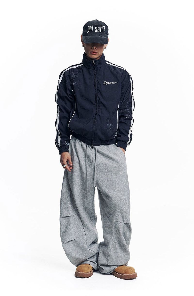 Dirty Nylon Piping Track Jacket - Navy