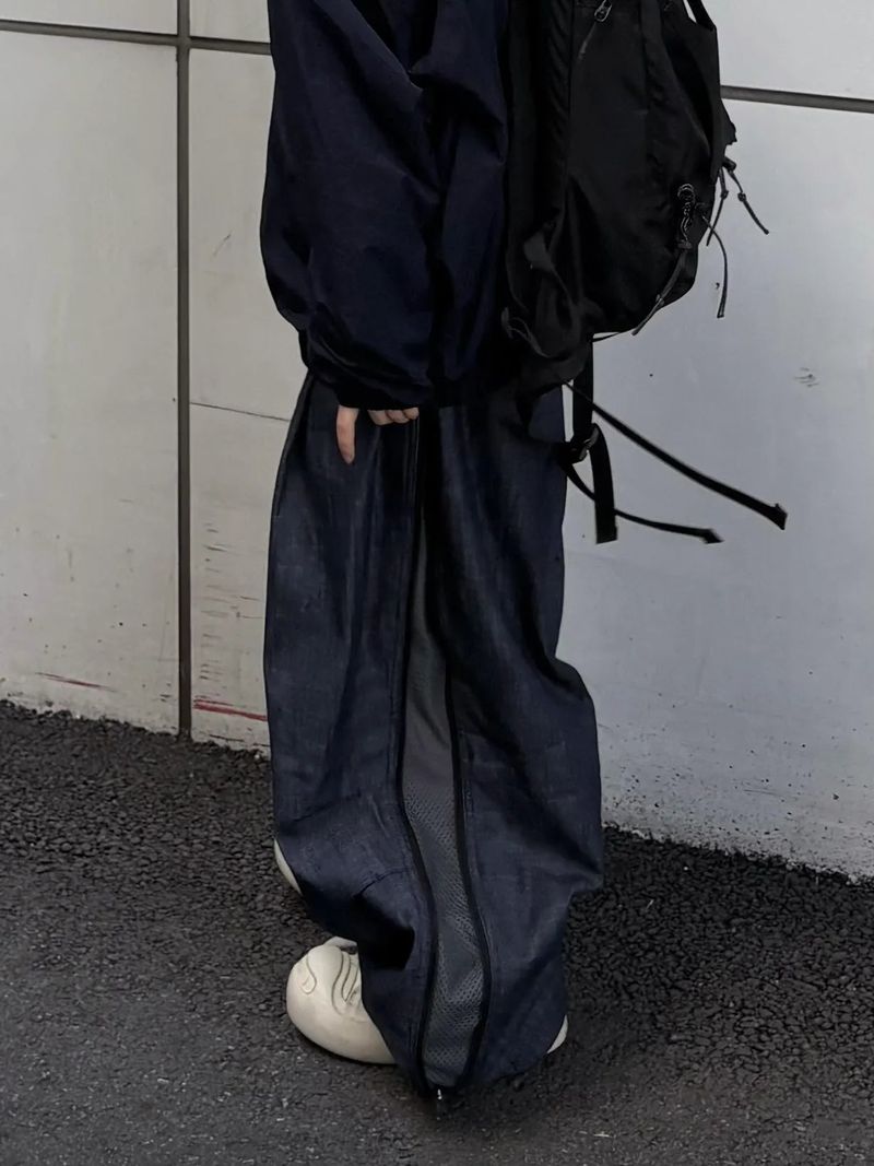 denim two-way zipper balloon pants