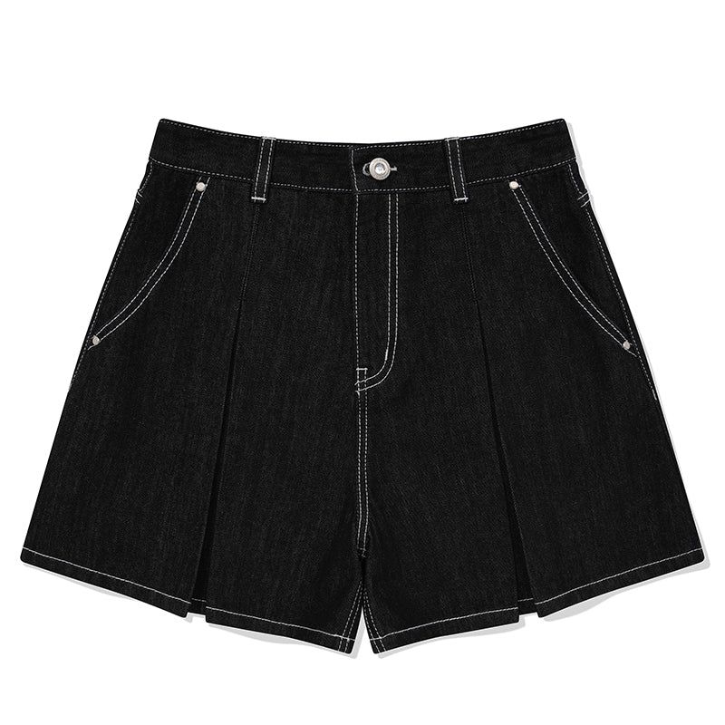 FLARE SHORT DENIM PANTS [BLACK]