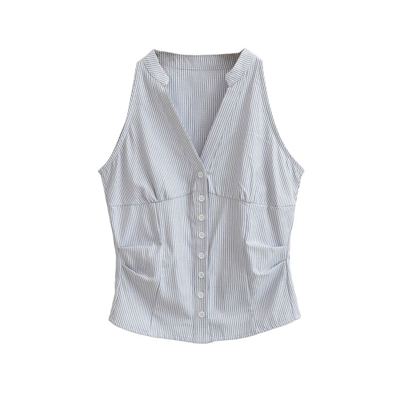 Erin Stripe Button Blouse Vest 231646445