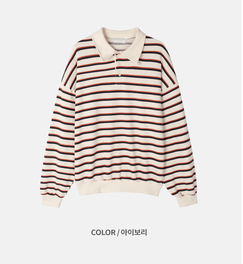 Sweat collar striped sweatshirt
