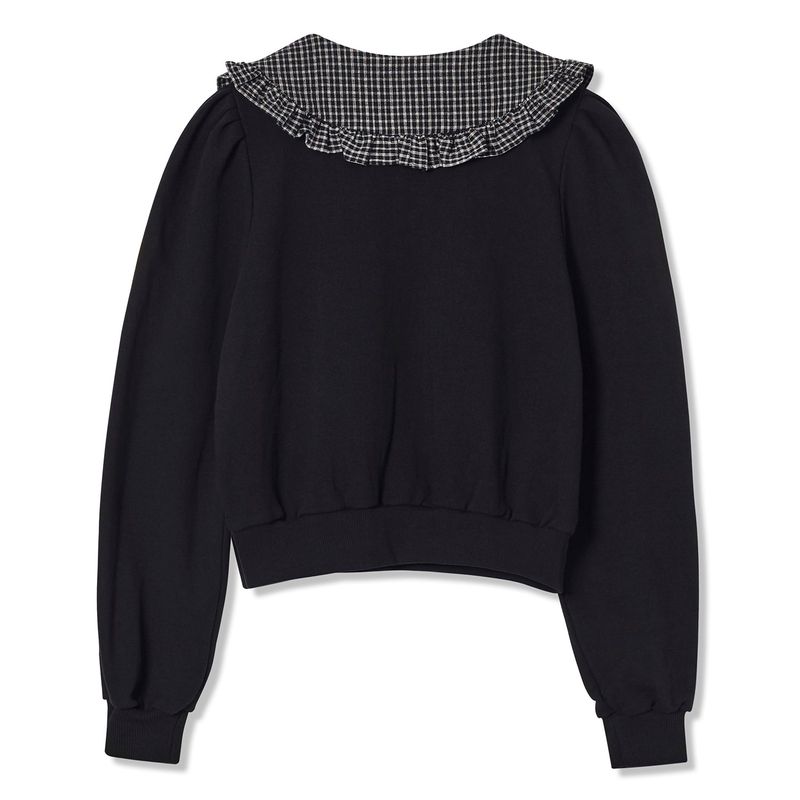 CHECK COLLAR CROP SWEATSHIRT_BLACK