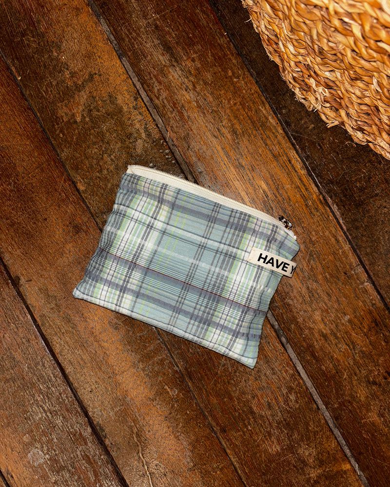 Check flat pouch - blue , M size