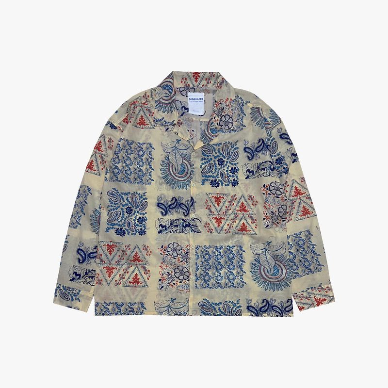 ethnic paisley open collar shirt_blue