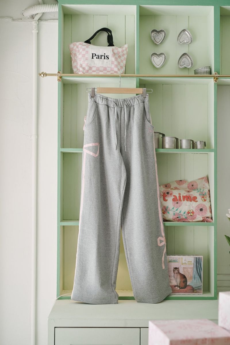 [SS ver] SWEET RIBBON SWEAT PANTS - GRAY/PINK