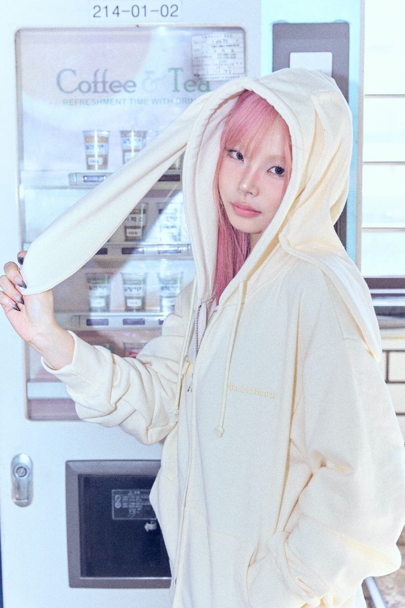 Ribbon bunny hood zip-up (soft yellow)