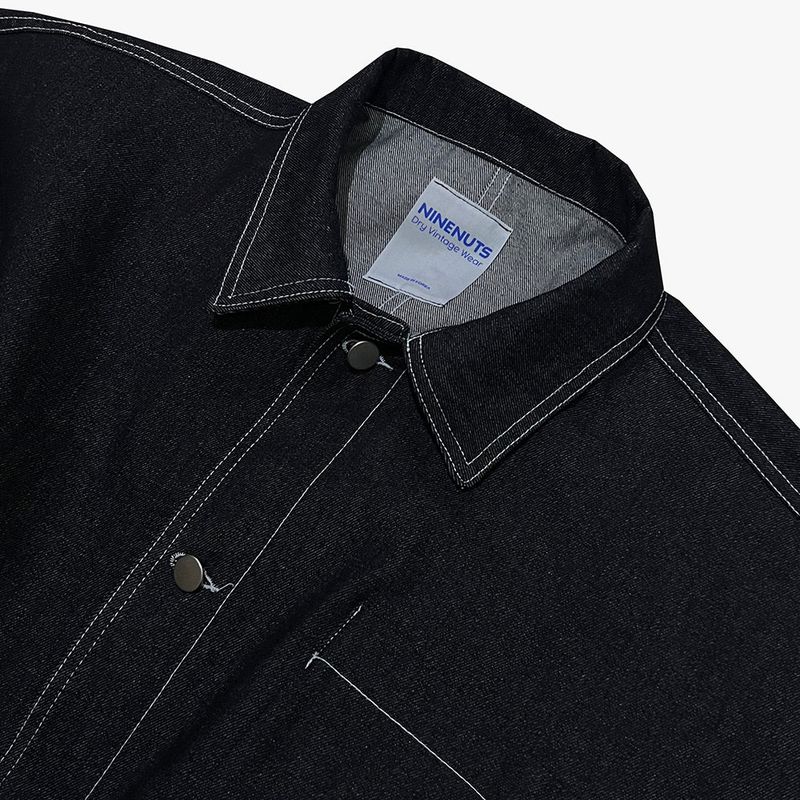 reverse terry pocket denim shortsleeve shirt_black