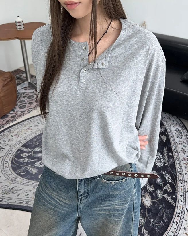 Kane Henley Neck Cotton Long Sleeve Tee