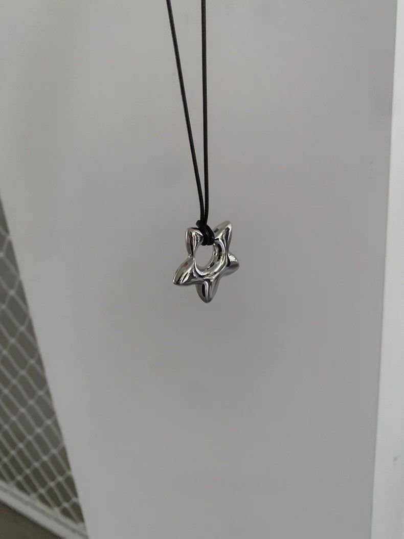 Silver star long necklace