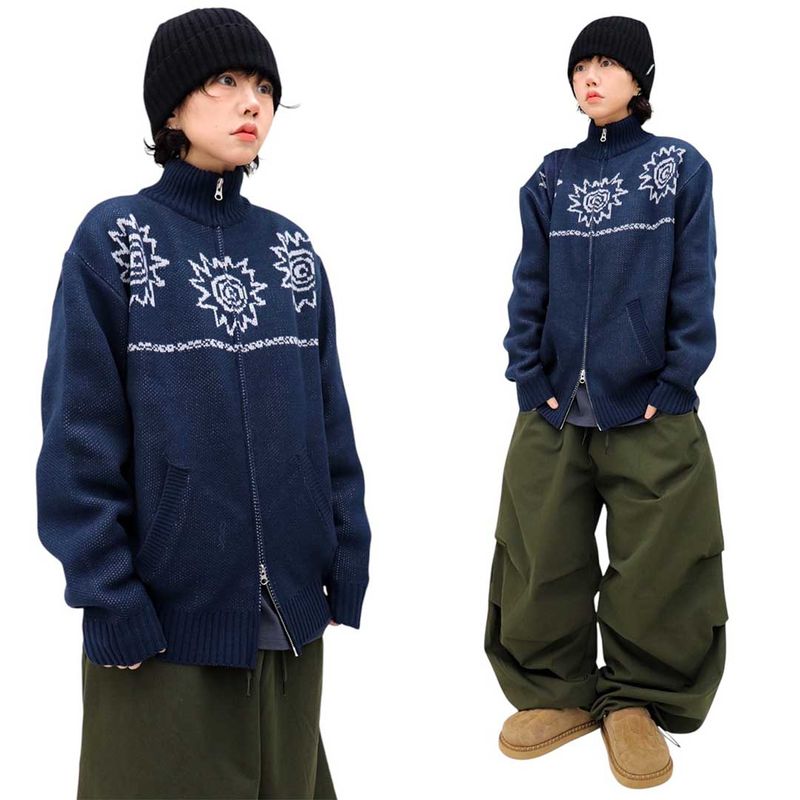 Vintage Jacquard Knit Zip-Up