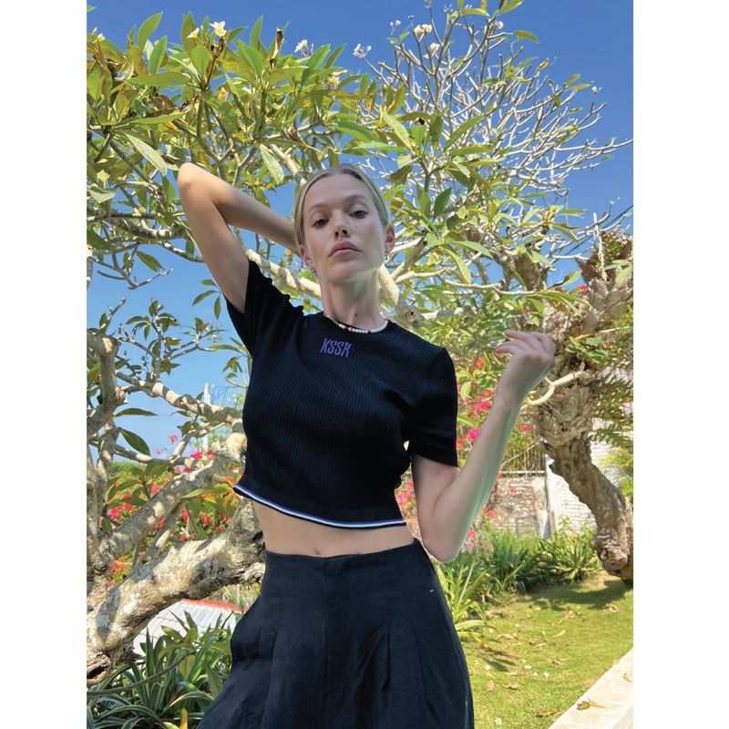 Cable Crop Knit Black