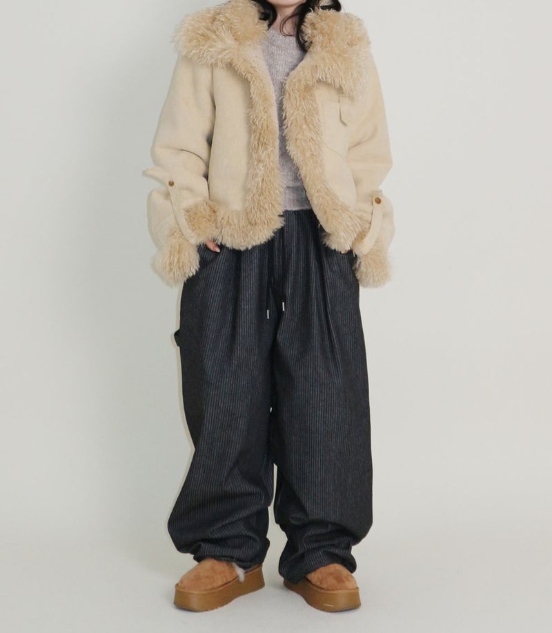 Terry Stripe Banding Carpenter Wide Denim Pants (for all four seasons)