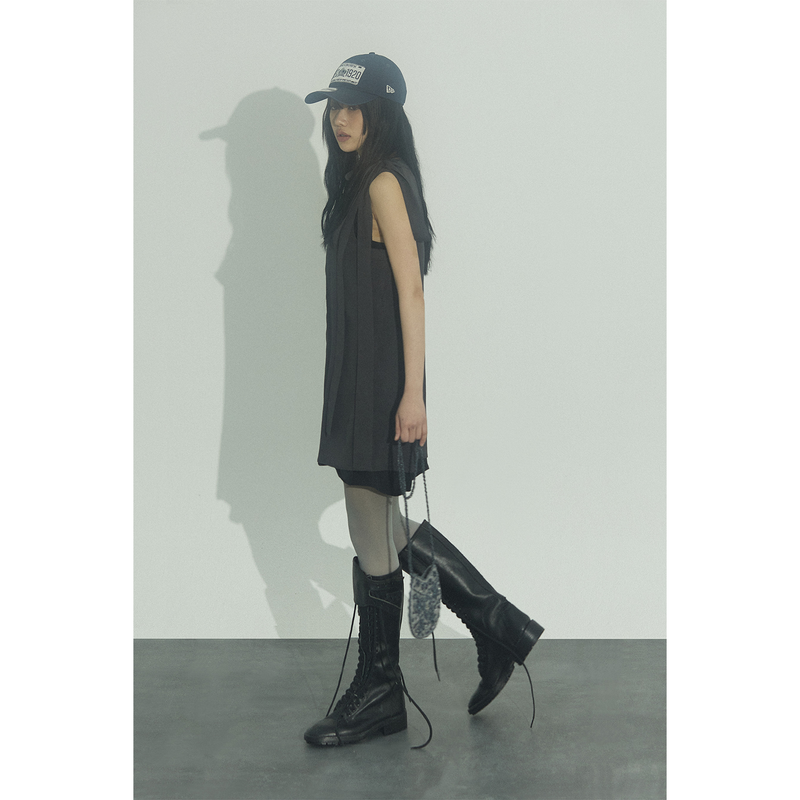 RIBBON MINI DRESS: CHARCOAL
