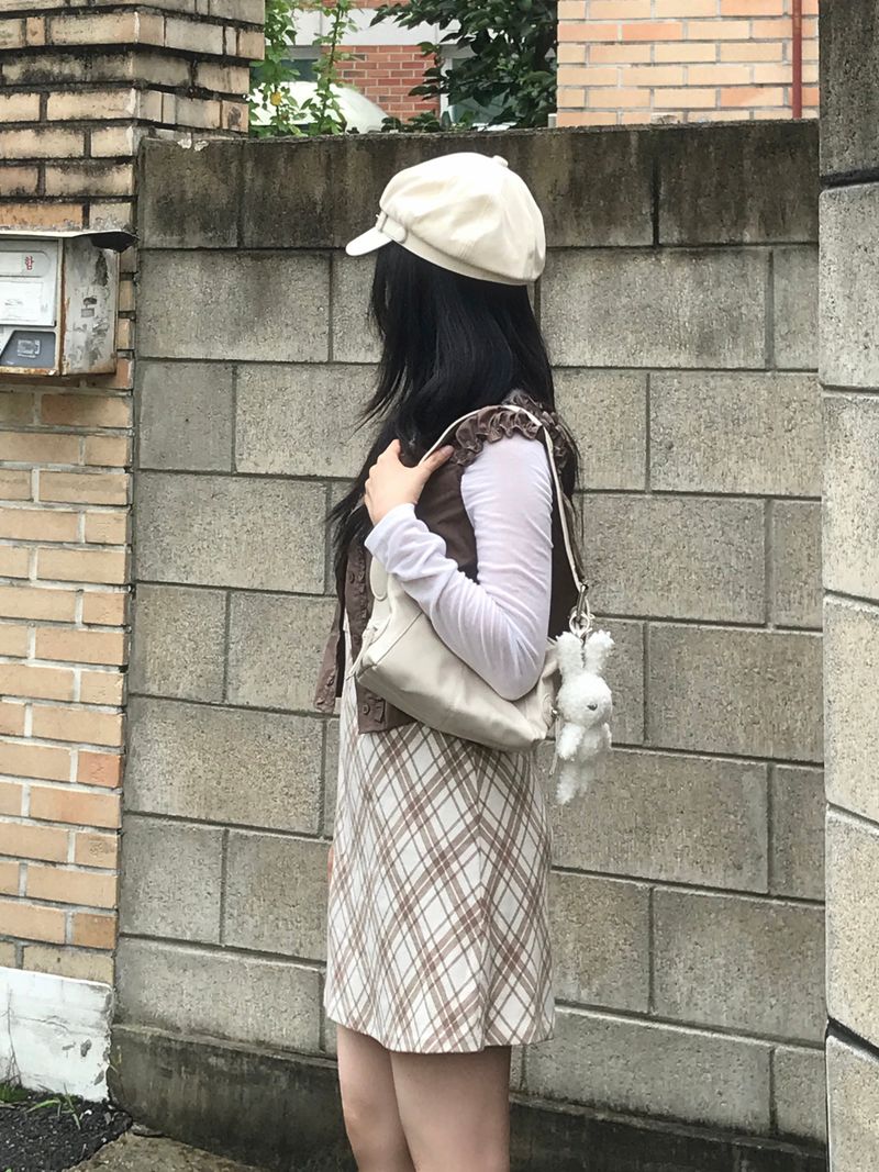 Layered romantic checkered bustier dress
