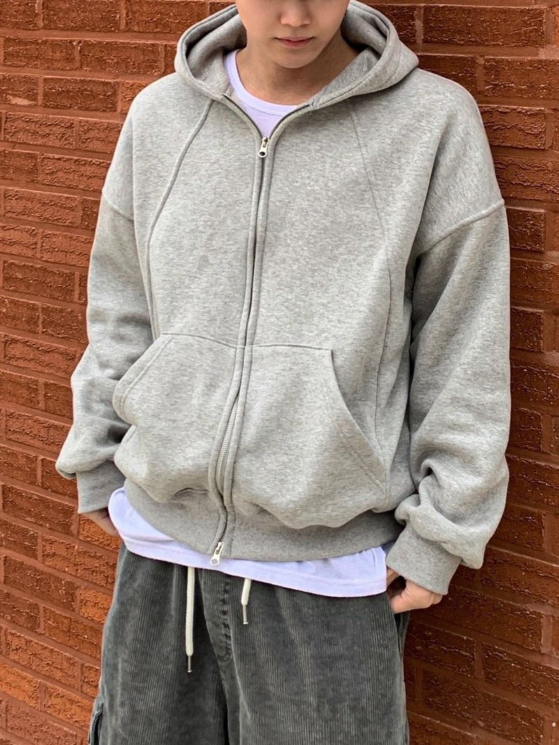 Cut-out sweat hood zip-up