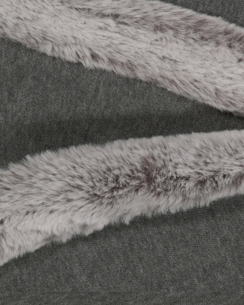 Fur Trim Jersey Zip-up / Charcoal