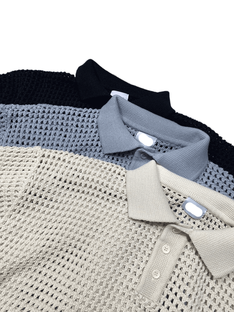 Mesh collar short sleeve knit 3C