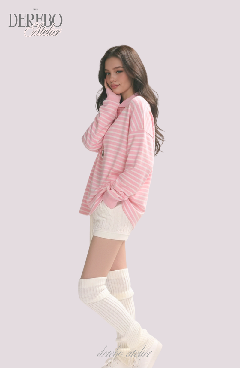 Pink Stripe Loose Collar Tee