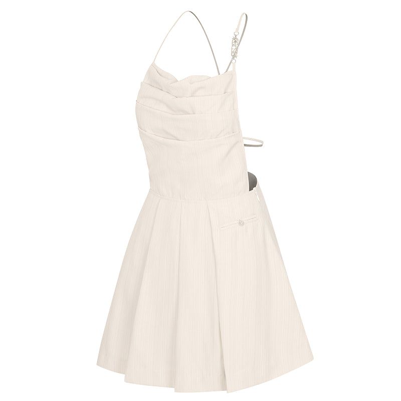 BACK POINT PLEATS WOVEN DRESS [MULTI]
