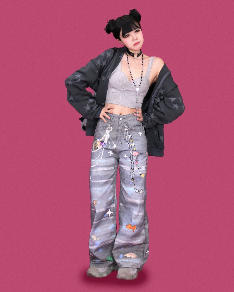 kitsch painting denim pants