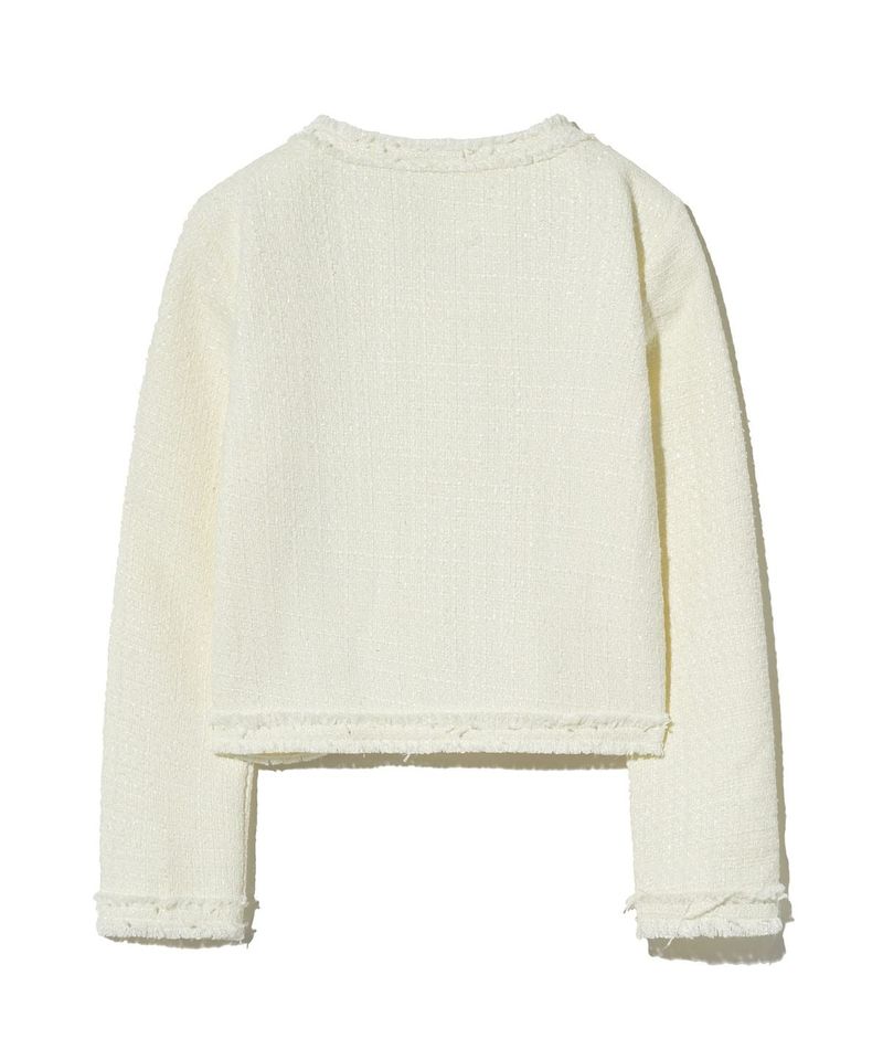 85-VIVAJ057 Line Fringe Crop Tweed Jacket White