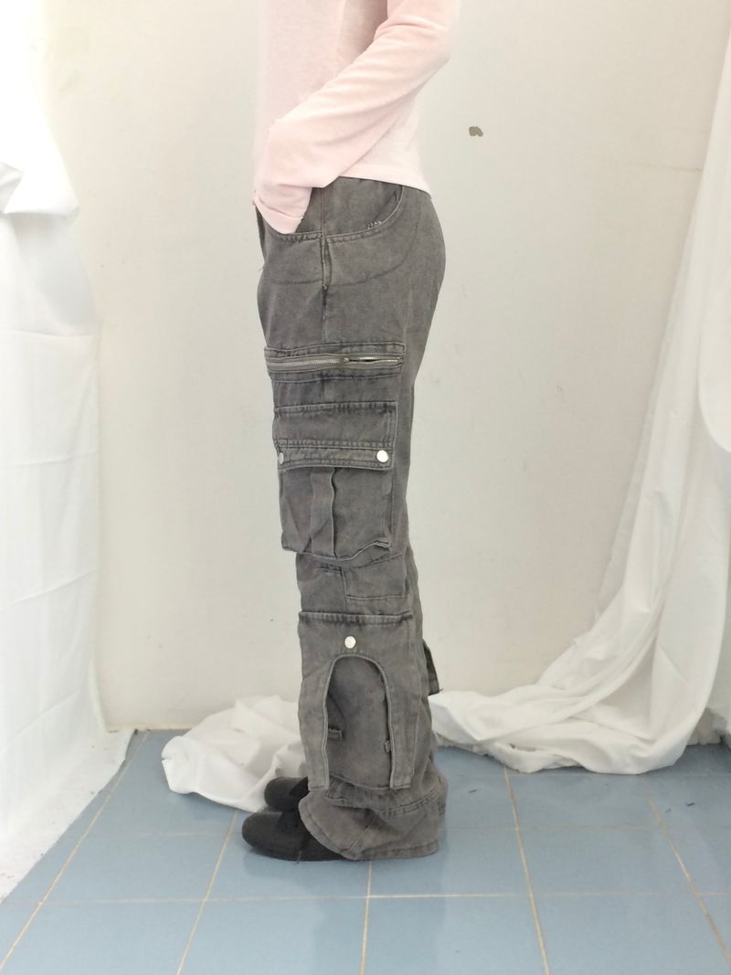 Pocket-line zipper bootcut pants