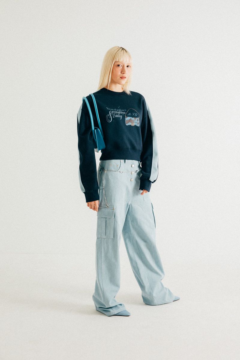 NAVY BAG CROP SWEATSHIRT (fleece)