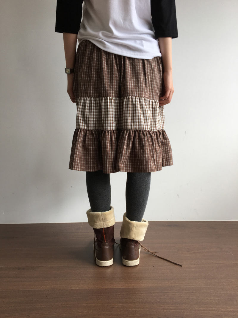 Fold check skirt (3color)