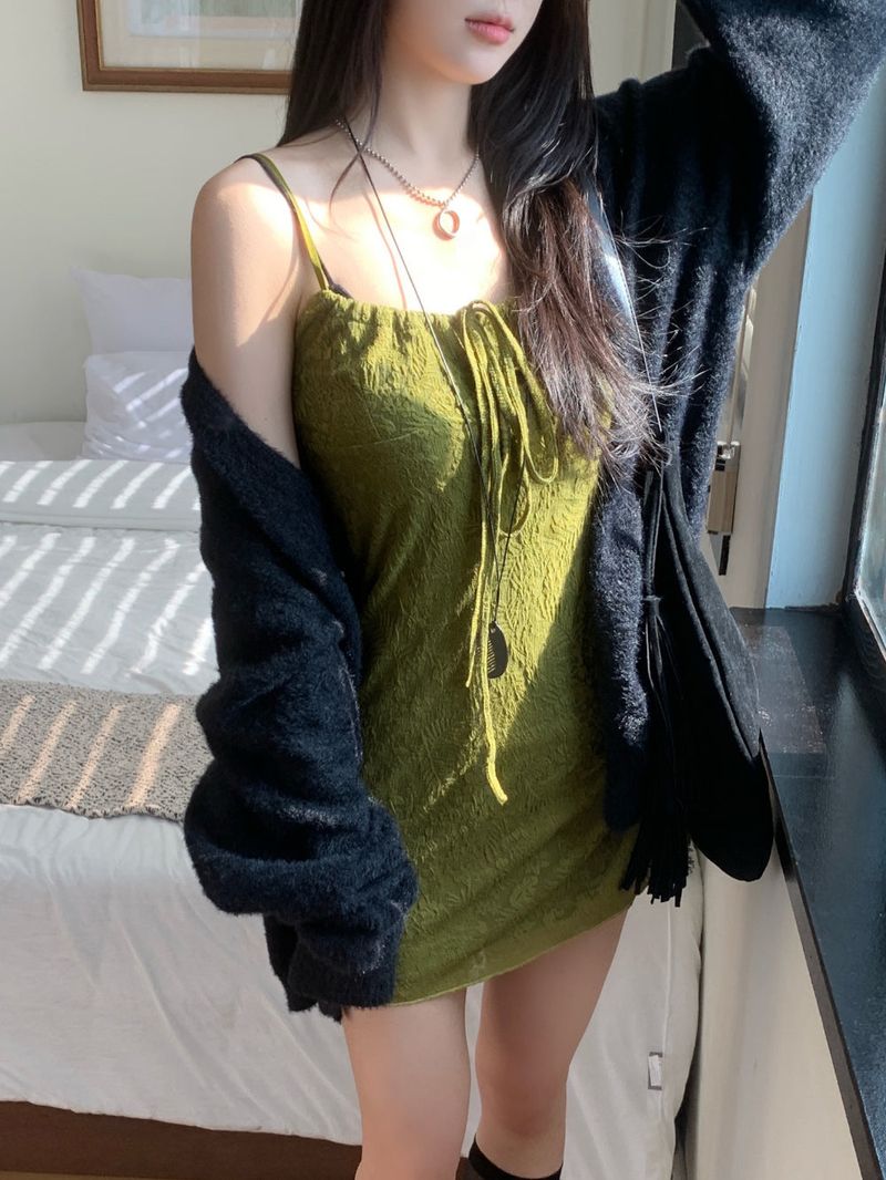 Lumi square Lace String Mini Dress
