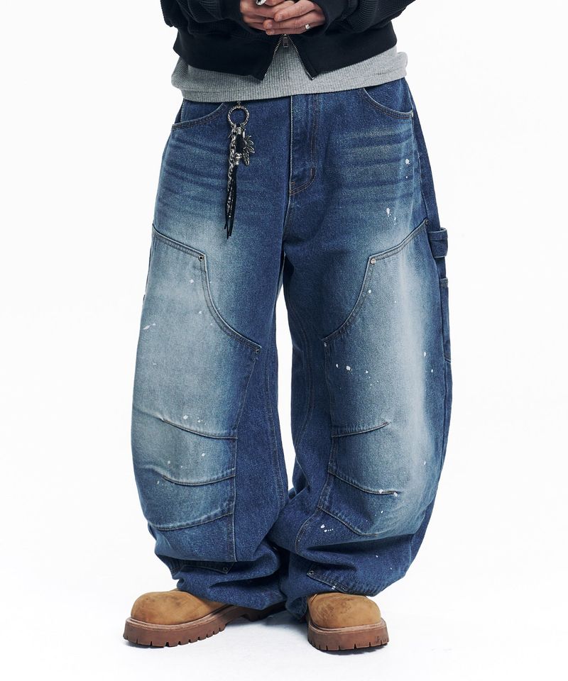 EASY NO EASY（イージーノーイージー）の「Curved Double Knee Denim Pants - Deep Blue（Pants）」