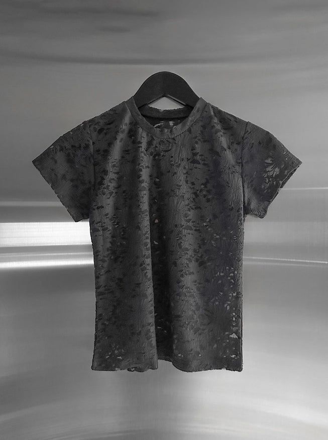 Floral Punching Lace Short Sleeve Tee