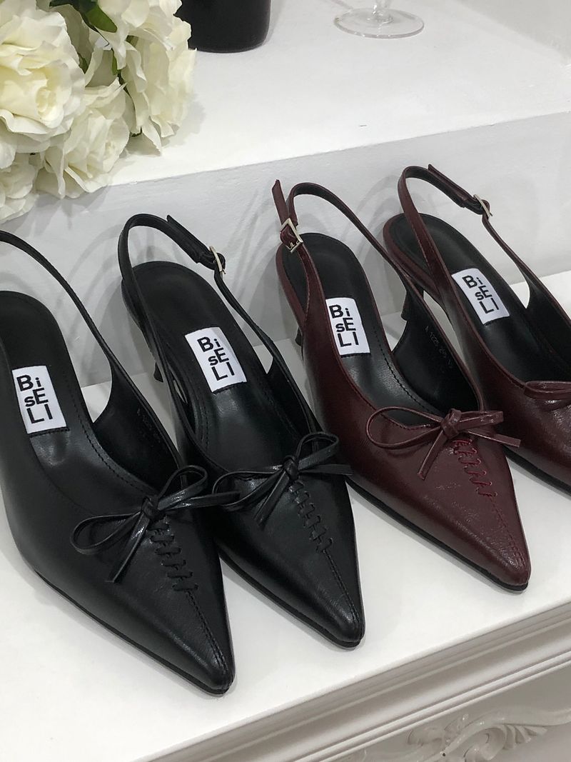 リボン コルセット スリングバック ヒールズ