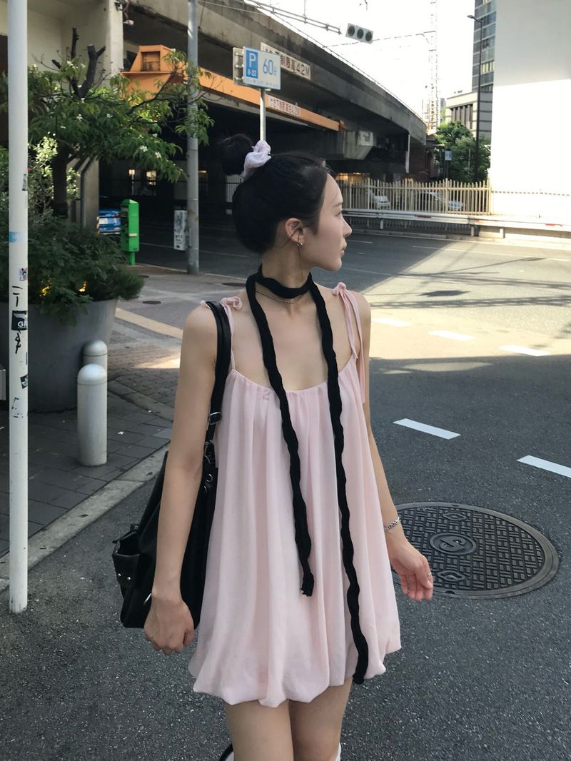 Peach Hug Ribbon Slip Pumkin Sleeveless Mini Dress