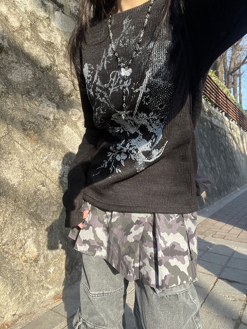 Pocket Camo Pleats Skirt