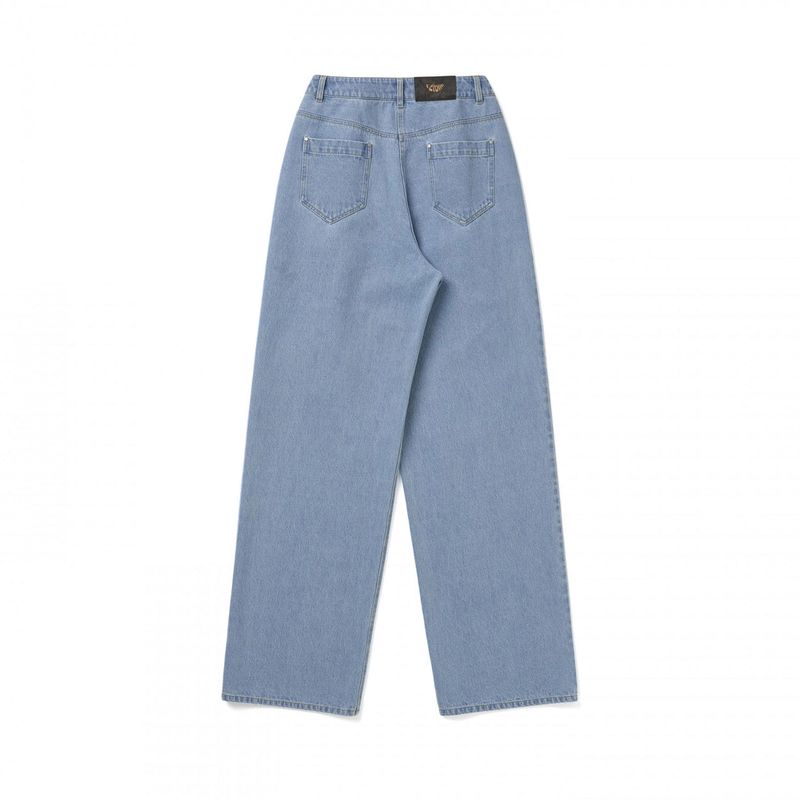 BUCKLE PIN TUCK DENIM WIDE PANTS