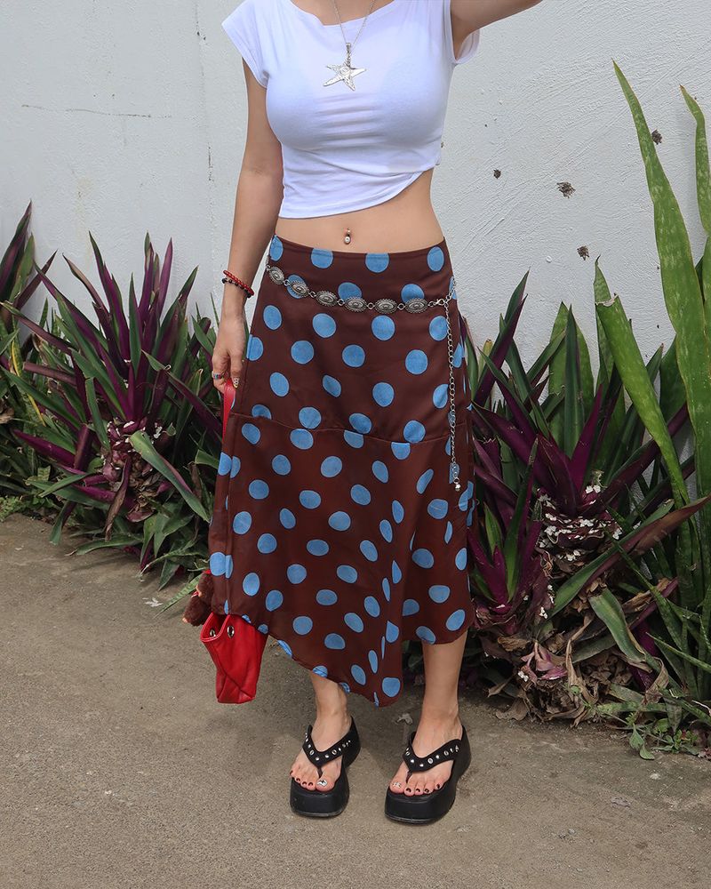 Dot Polka Dot Unbalanced Midi Skirt