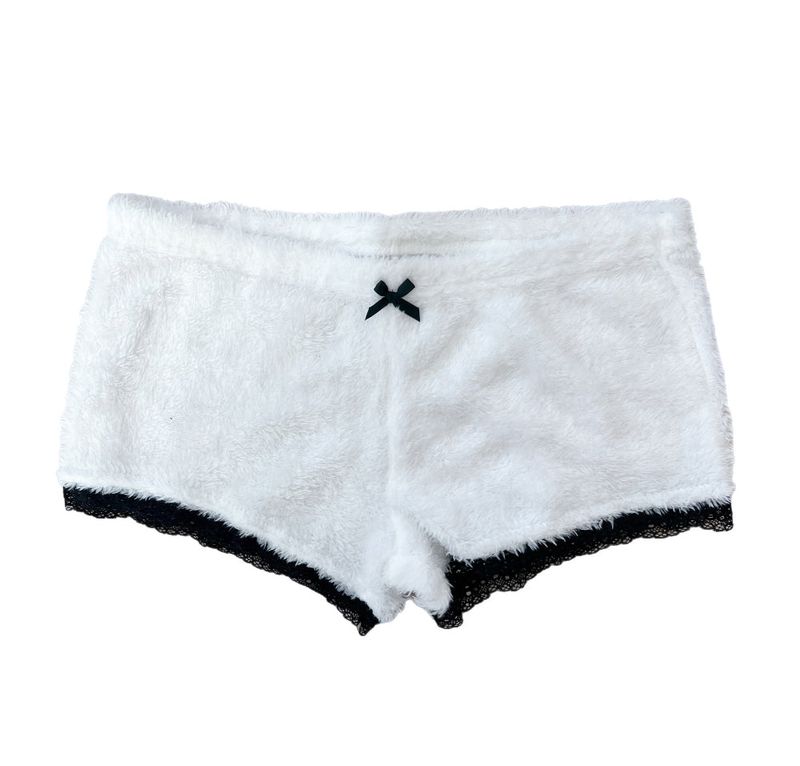 Fluff Fur Lace Ribbon Mini shorts