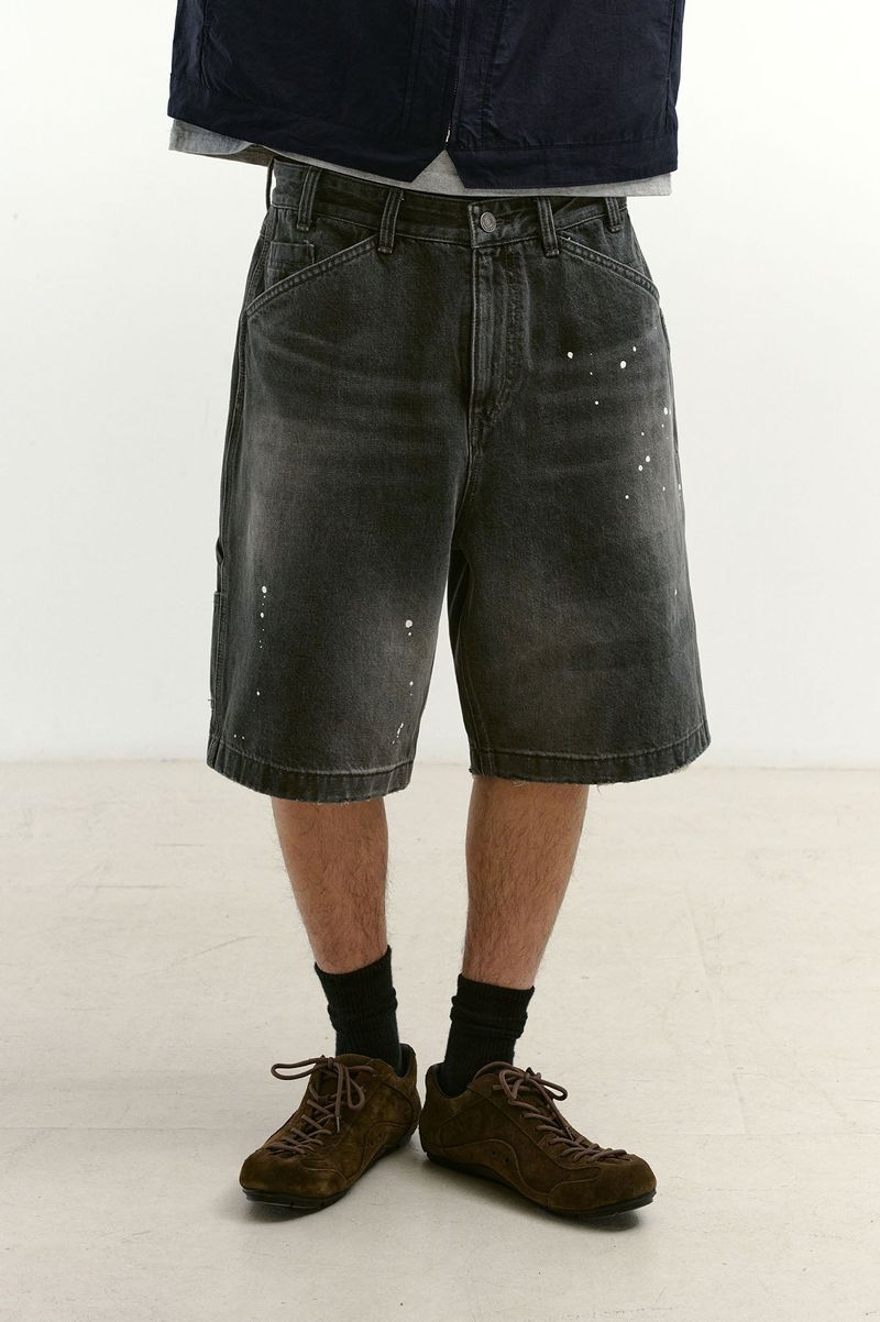 Aged Splatter Carpenter Denim Shorts(Washed Black)