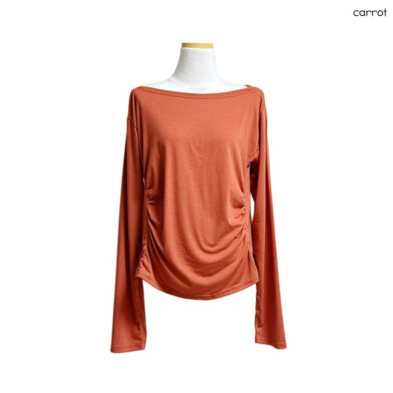 (2color) Shirring Boat Neck Soft Hoodie