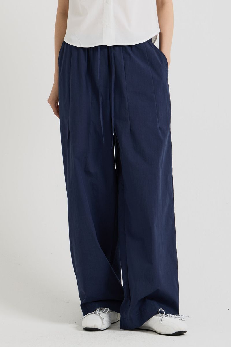 Cotton wide banding pants, Navy
