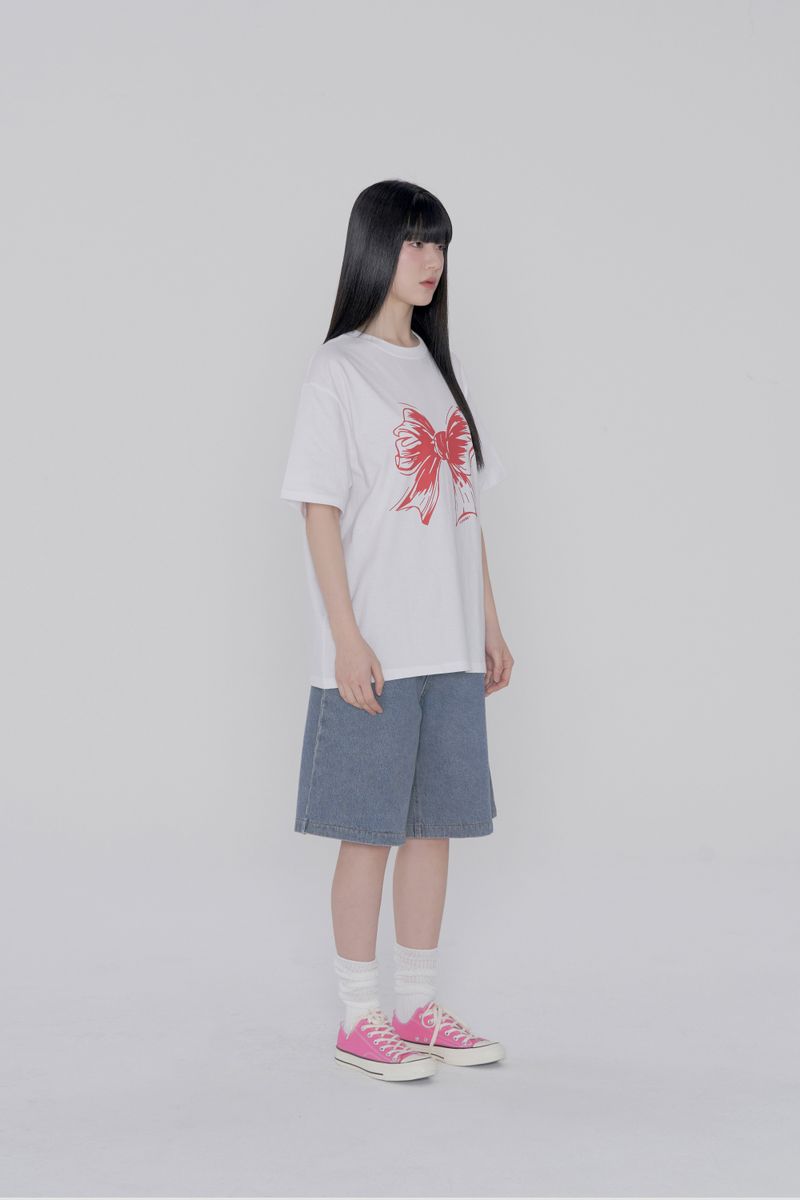 RIBBON LOGO T SHIRT - WHITE