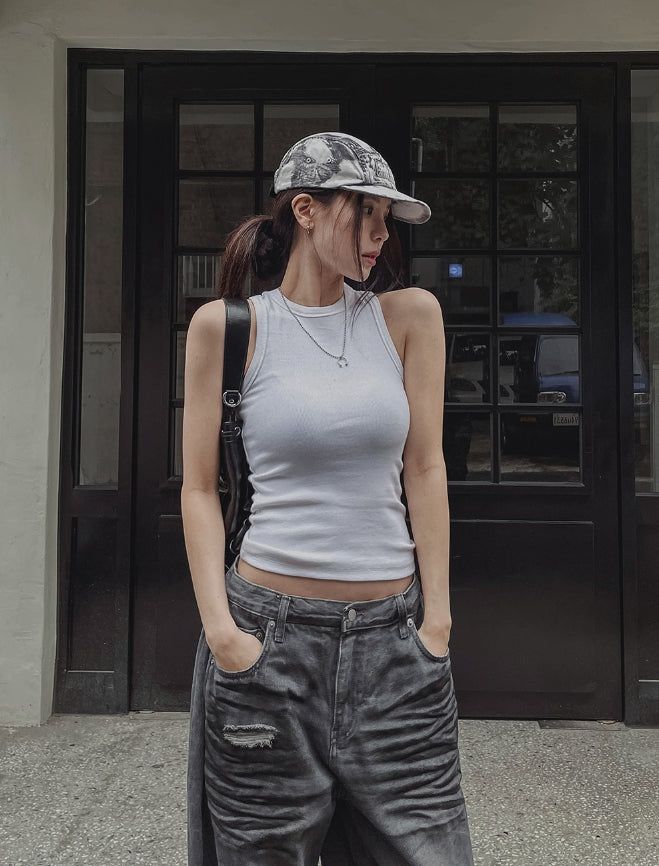 [U-BASIC] Mendel Mango Ribbed Sleeveless