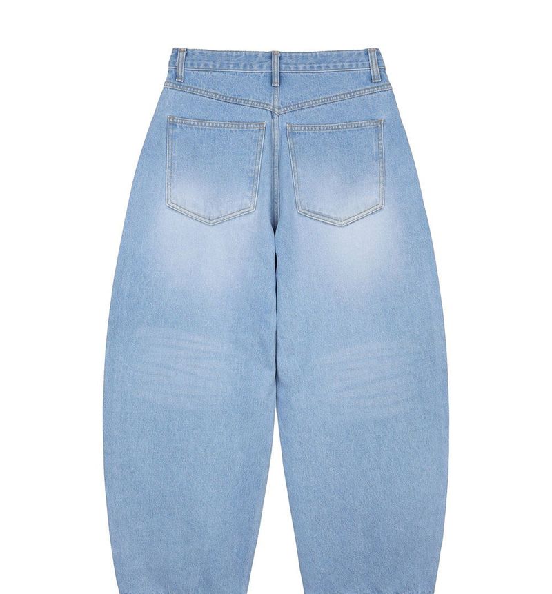 Curved Western Stud Denim Pants - Light Blue