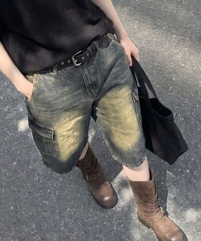 NOTUSUAL（ノットユージュアル）の「Usual Washing Bermuda Cargo Denim Pants - 5COLOR（Pants）」