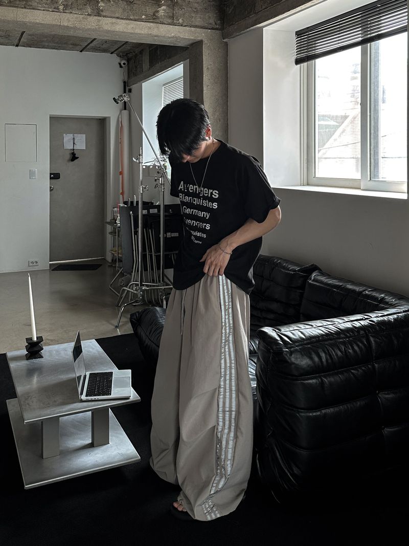 Vein Nylon Track Wide Pants