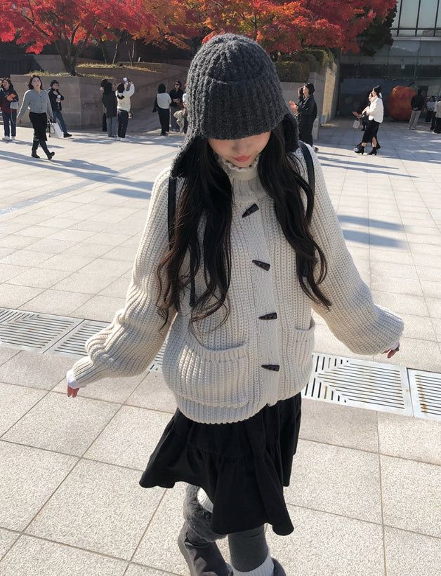 Rucker High Neck Duffle Button Knit Cardigan