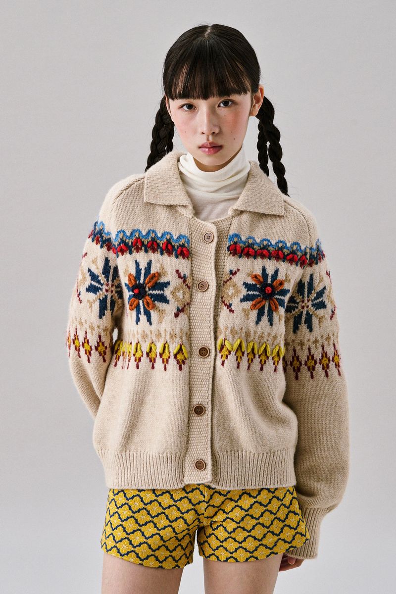 Grid Jacquard Cardigan [Ivory]