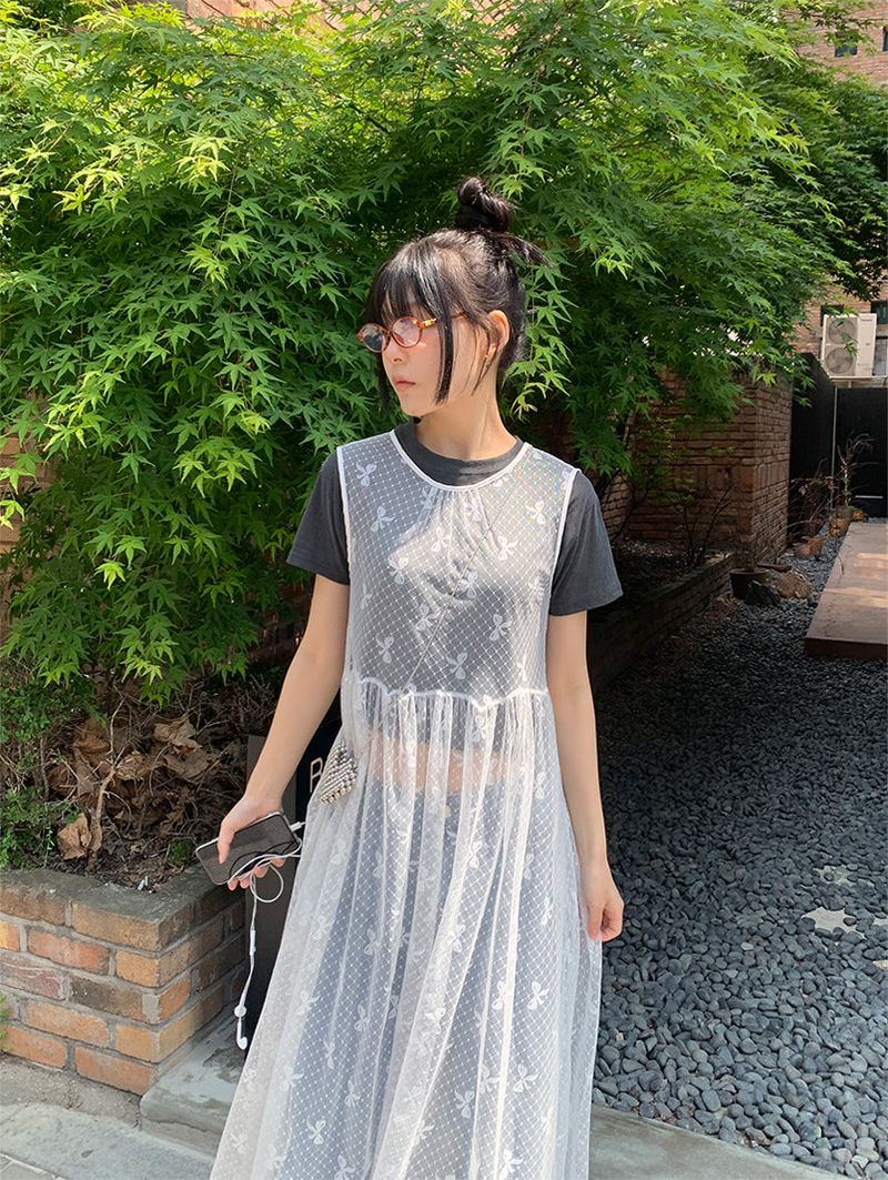 LACE SEE-THROUGH LAYERED DRESS