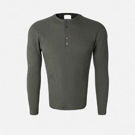 Kanden Ribbed Henley Neck Slim Long Sleeve T-shirt